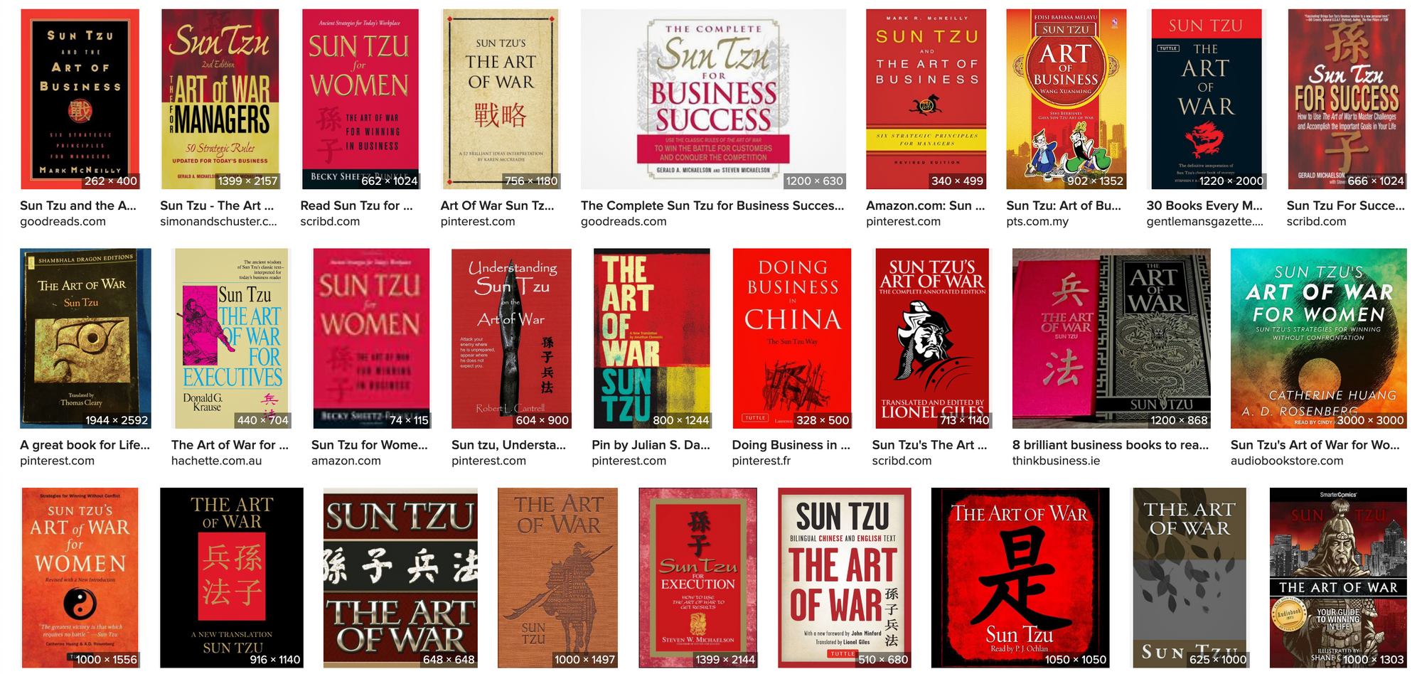 Screenshot of Sun Szu book search results.